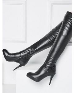 Black Point Toe Stiletto Zipper Fashion Over-The-Knee Knight Boots