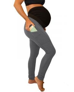 Grey Patchwork Pockets Adjust Waist Casual Long Maternity Pants