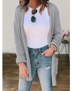 Grey Pockets Long Sleeve Fashion Cardigan Sweater