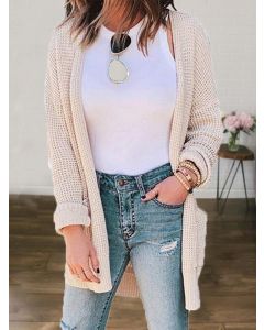 Apricot Pockets Long Sleeve Fashion Cardigan Sweater