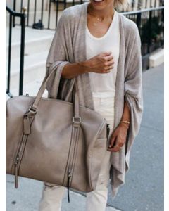 Grey Irregular Long Sleeve Fashion Oversize Mid-Length Cardigan Sweater