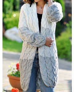 Grey Patchwork Color Block Long Sleeve Fashion Oversize Mid-Length Cardigan Sweater