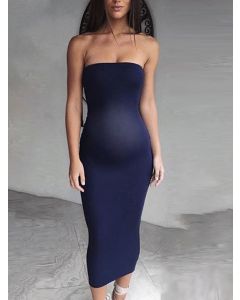 Navy Blue Bandeau Backless Bodycon Sleeveless Fashion Maternity Maxi Dress
