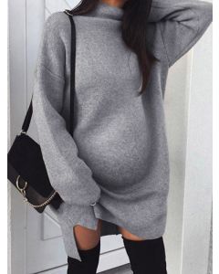 Mini abito spacchi su entrambi I lati collo alto manica lunga maglione oversize alla moda grigio