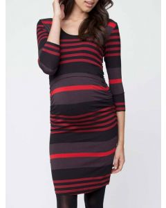 Red Striped Multi-Functional Maternity and Lactant Women Three Quarter Length Sleeve Casual Nursing Mini Dress
