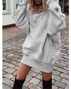 Grey Drawstring Pockets Hooded Long Sleeve Streetwear Plus Size Sweatshirt