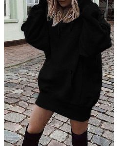 Black Drawstring Pockets Hooded Long Sleeve Streetwear Plus Size Sweatshirt