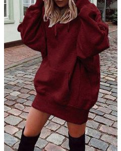 Date Red Drawstring Pockets Hooded Long Sleeve Streetwear Plus Size Sweatshirt