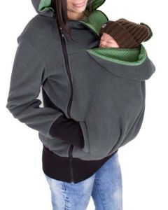 Grey Zipper Pockets Multi-Functional Kangaroo Baby Bags Hooded Casual Maternity Sweatshirt