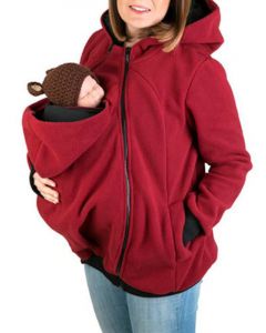 Red Zipper Pockets Multi-Functional Kangaroo Baby Bags Hooded Casual Maternity Sweatshirt