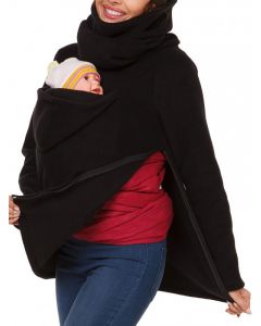 Black Zipper Multi-Functional Kangaroo Baby Bags Long Sleeve Casual Maternity Baby Carrier Sweatshirt
