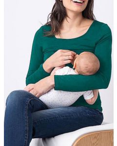 Dark Green Multi-Functional Breast Feeding Round Neck Long Sleeve Casual Maternity Nursing T-Shirt