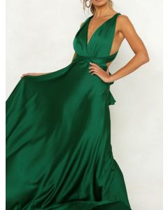 Green Tie Back Multi Way Big Swing V-neck Elegant Maternity Maxi Dress
