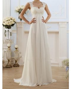 White Patchwork Lace Flowy Backless V-neck Elegant Maxi Wedding Dress