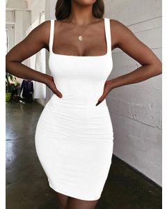 White Condole Belt Off Shoulder Bodycon Square Neck Fashion Plus Size Mini Dress