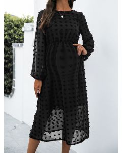 Black Double-deck Jacquard A-Line Long Sleeve Elegant Maternity Midi Dress