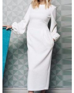 White Pockets Round Neck Lantern Sleeve Fashion Maternity Maxi Dress