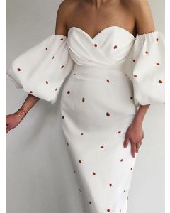 White Polka Dot Off Shoulder Backless Bodycon V-neck Elegant Maternity Maxi Dress