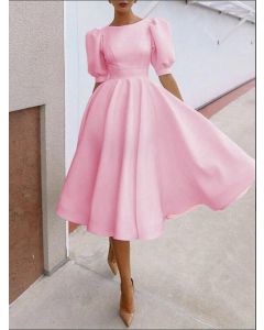 Pink Ruffle Big Swing Short Sleeve Sweet Maternity Midi Dress
