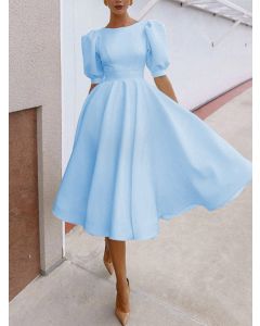 Blue Ruffle Big Swing Short Sleeve Sweet Maternity Midi Dress