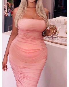 Pink Condole Belt Bandeau Bodycon Off Shoulder Sleeveless Fashion Maternity Midi Dress