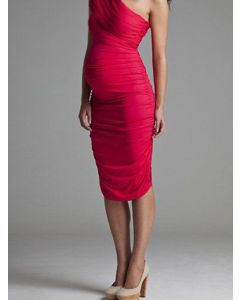 Red Ruffle Oblique Shoulder Off Shoulder Bodycon Sleeveless Fashion Maternity Midi Dress