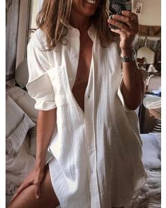 White Single Breasted Pockets Turndown Collar Casual Maternity Blouse