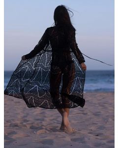 Black Lace Belt Lace-Up Long Sleeve Fashion Beach Maternity Kimono Cover Up