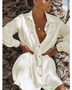 White Lace Single Breasted Turndown Collar Fashion Beach Maternity Kimono Cover Up