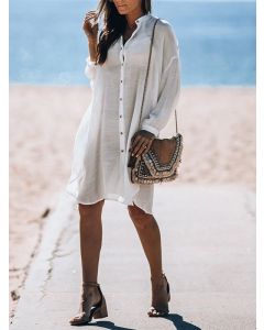 White Single Breasted Long Sleeve Fashion Beach Maternity Kimono Cover Up