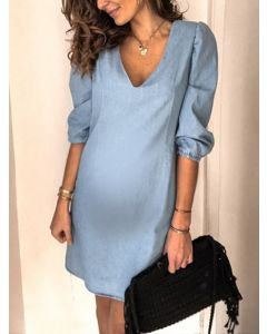 Light Blue Comfy V-neck Elbow Sleeve Going Oout Maternity Mini Dress