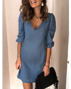 Dark Blue Comfy V-neck Elbow Sleeve Going Out Maternity Mini Dress