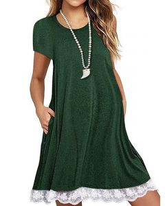 Green Patchwork Lace Pockets Round Neck Casual Maternity Mini Dress