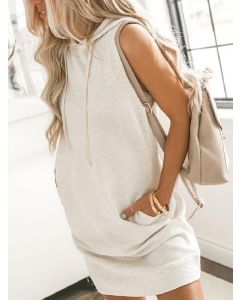 Beige Drawstring Pockets Off Shoulder Hooded Going Out Maternity Mini Dress