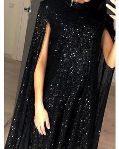 Mini vestido capa de lentejuelas cuello alto moda premamá negro