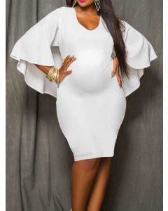White Ruffle Belt Bodycon Dolman Sleeve Fashion Plus Size Maternity Mini Dress