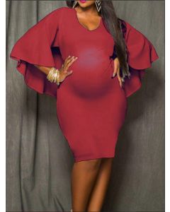 Red Ruffle Belt Bodycon Dolman Sleeve Fashion Plus Size Maternity Mini Dress