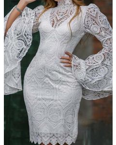 White Lace Bodycon Two Piece Flare Sleeve Elegant Mini Dress