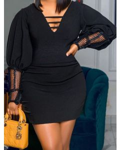 Black Grenadine Irregular Bodycon Puff Sleeve Fashion Maternity Mini Dress