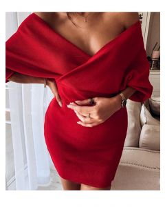 Red Cross Chest Backless Off Shoulder Bodycon Long Sleeve Maternity Mini Dress