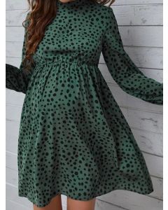 Green Polka Dot Ruffle Long Sleeve Fashion Maternity Mini Dress