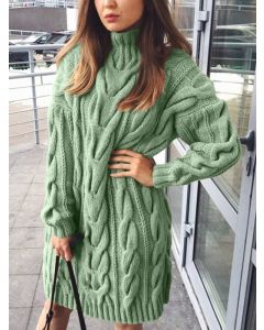 Green Crochet High Neck Fashion Plus Size Maternity Mini Sweater Dress