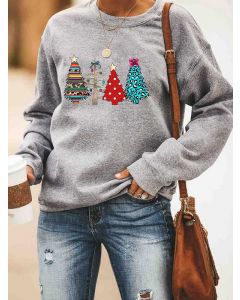 Grey Christmas Tree Pattern Long Sleeve Fashion Maternity Sweatshirt