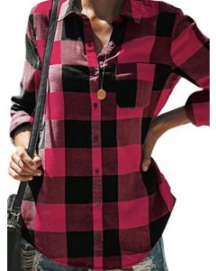 Red Plaid Single Breasted Pockets Turndown Collar Fashion Maternity Blouse