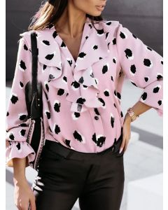 Pink Floral Ruffle Single Breasted Long Sleeve Fashion Maternity Blouse