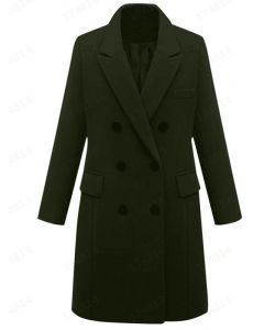 Manteau poches à double boutonnage col tailleur manches longues laine mode grande taille vert armée