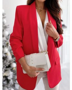 Red Pockets Tailored Collar Long Sleeve Fashion Blazer