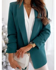 Green Pockets Tailored Collar Long Sleeve Fashion Blazer