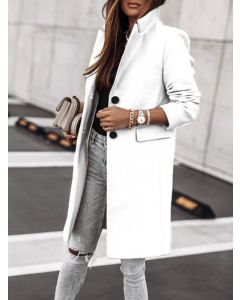 Weiße Taschen Knöpfe Umlegekragen Mode Wollmantel