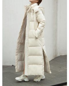 Manteau rembourré poches zippées boutons à capuche manches longues blanc